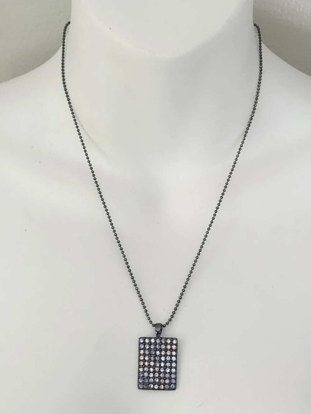 GUESS Gunmetal Rectangular Pendant with Multicolor Pave Crystals